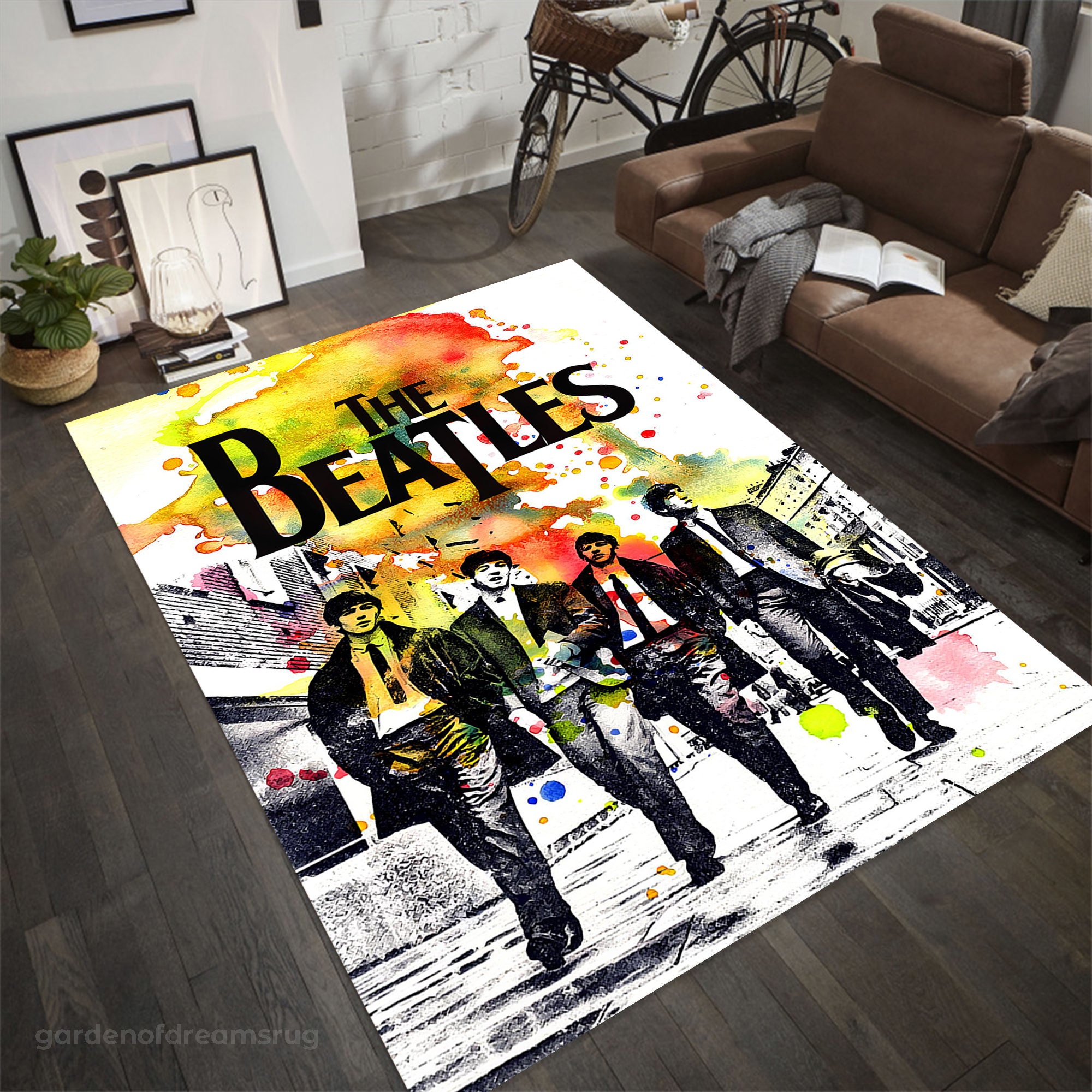 The Beatles, Beatles Rug, Colorful Background Rug, Music Themed Rug, Popular Rug, Retro Rug, Gift Rug, District Rug, Non-slip Round, Fan Rug