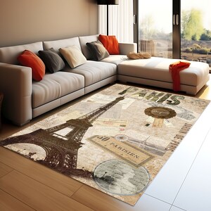 Paris Eiffel Tower Rug: Vintage French Postcard Style, Non-slip - Etsy