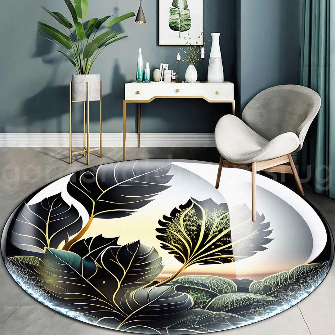 Leaf Pattern Rug, Leaf Themed Round Rug, 3D Rug, Home Gift, Non-slip ...