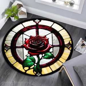 Alfombra redonda de rosa roja 3D: alfombra de poliéster antideslizante