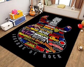 Legends of Rock Guitar Rug: Music Room Decor