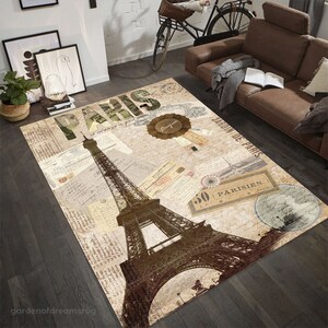 Alfombra de París, alfombra urbana, alfombra retro, alfombra francesa, alfombra con temática de postal, alfombra para sala de estar, alfombra de área, alfombra de arte moderno, alfombra antideslizante, alfombra de regalo