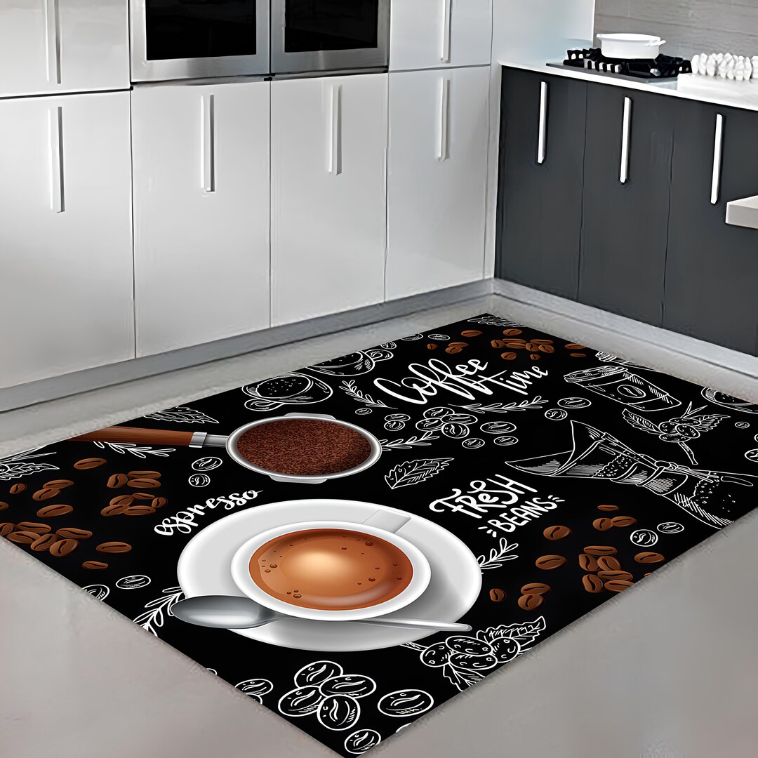Coffee Room Rug Coffee Print Kitchen Rug: Washable Polyester Area Carpet, Non-slip - Etsy