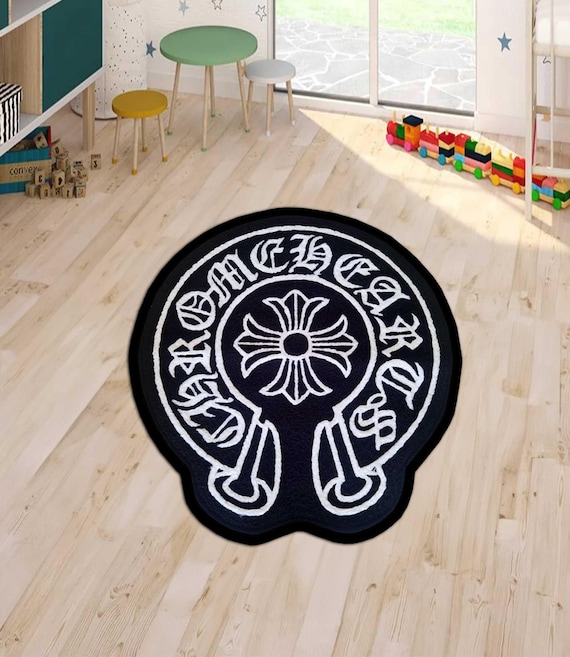 chrome  inspired rug, chrome rug, chrome  round rug, cross rug, gothic cross, chrome gothic style Y2K, chrome cross, custom rug