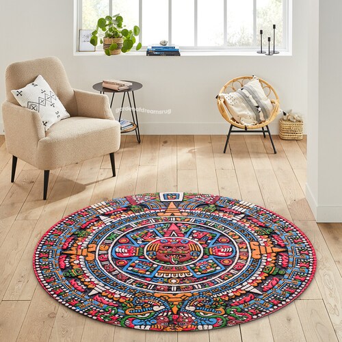 Mexican Medallion Round Rug: Colorful Symbolic Carpet - Etsy
