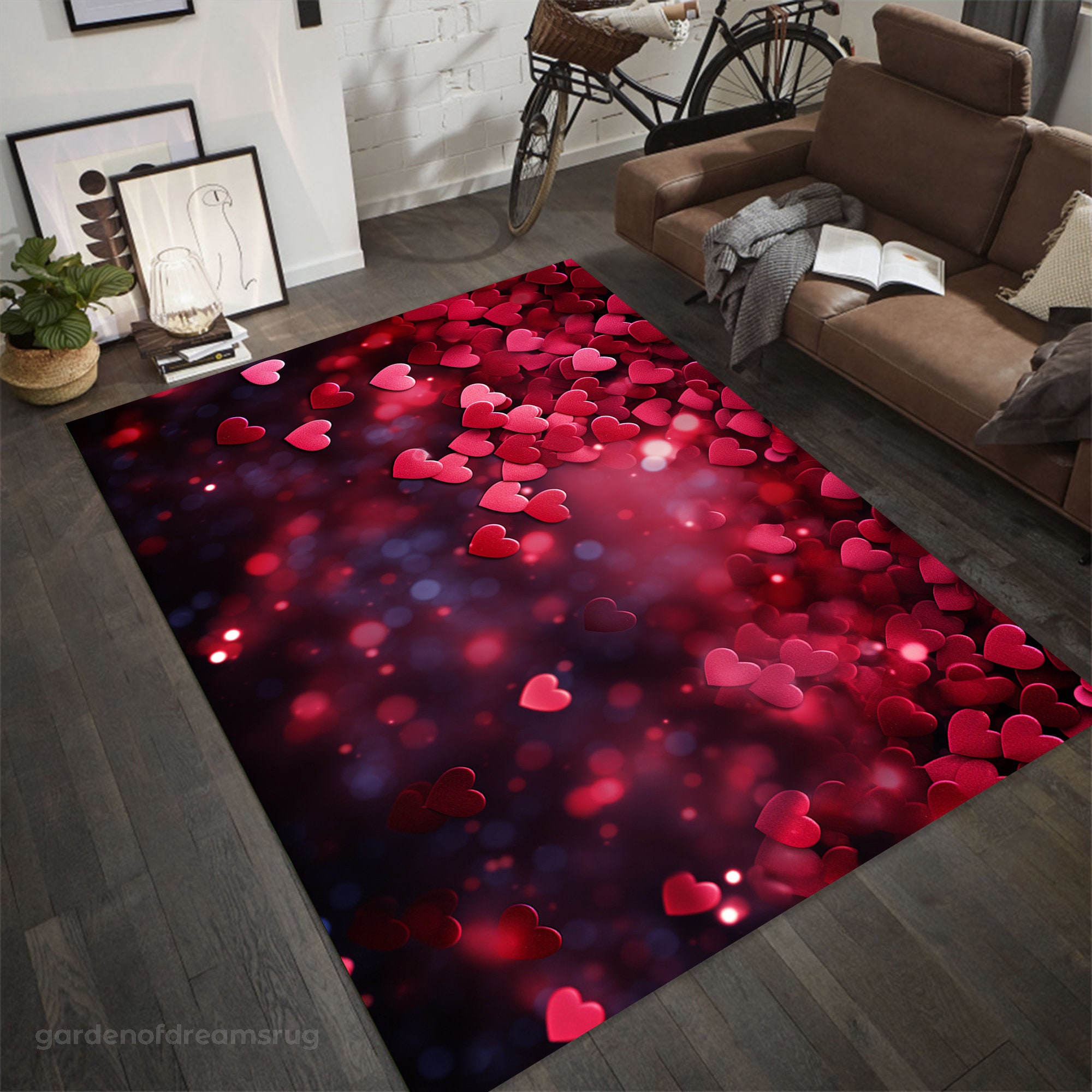Hearts Rug, Valentine's Day Rug, Heart Themed Rug, Valentine's Rug, Red ...