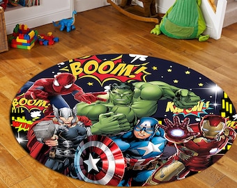 Alfombra redonda de superhéroe: antideslizante para habitación infantil