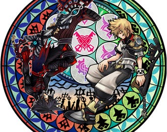 Kingdom Hearts Stained Glass rug, Kingdom Hearts Birth By Sleep, Soul World Dive to the Heart from Birth By Sleep with Ventus and Vanitas