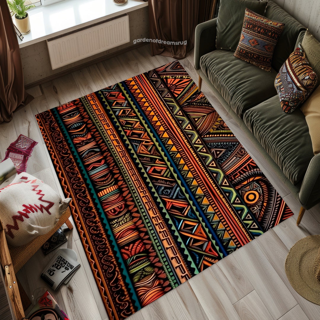 Colorful African Style Area Rug: Washable Ethnic Decor - Etsy