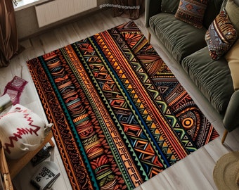 Colorful African Style Area Rug: Washable Ethnic Decor