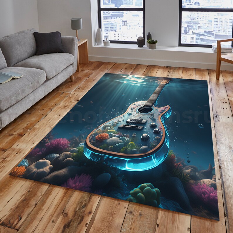 Ocean Themed Guitar Rug, Guitar Rug, Sea Rug, Ocean Rug, Aquarium ...