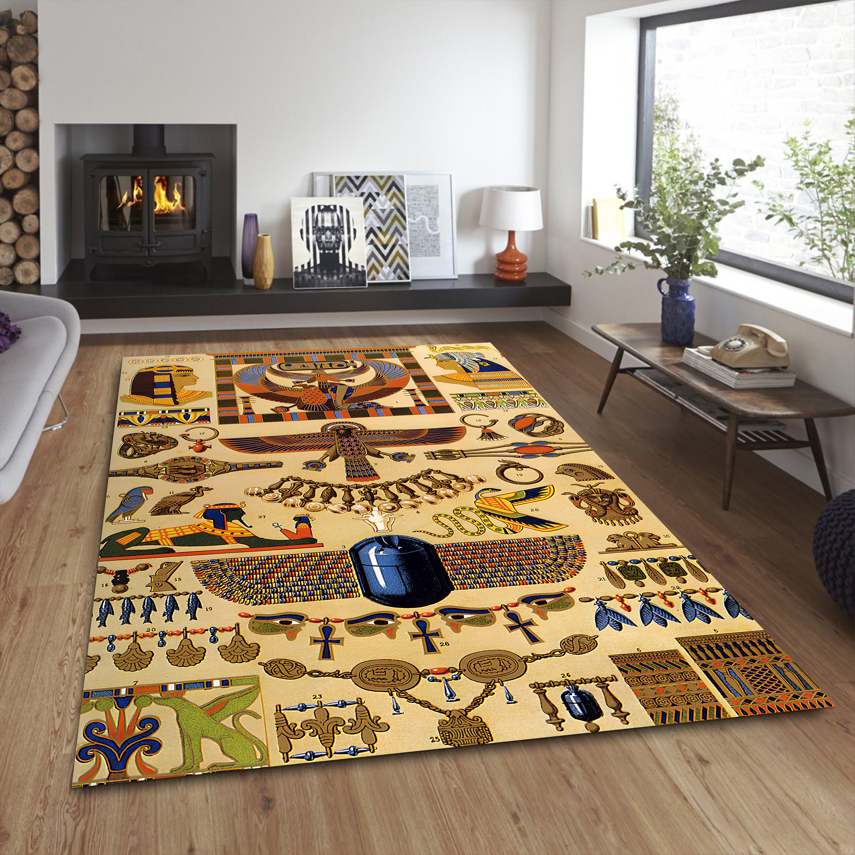 Wegyptian Rug Egyptian Symbols Rug: Ancient Motif, Non-slip Decorative Rug - Etsy