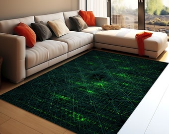 Tapis Matrix Code : décoration de salle de cinéma verte et moderne