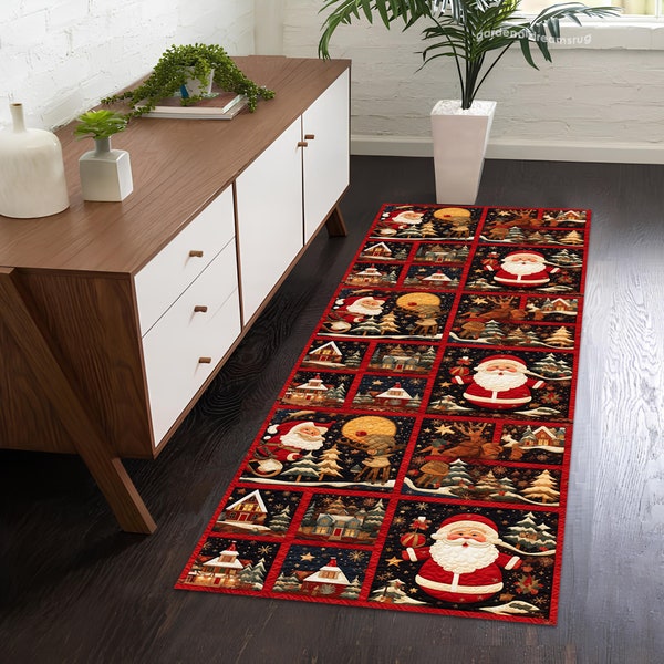 Christmas Rug, Santa Claus Rug, X-Mas Decor, Rug Runner, Washable Rug, Patchwork Rug, Non Slip Rug, Gift Rug, Home Decor Carpet, Soft Rug