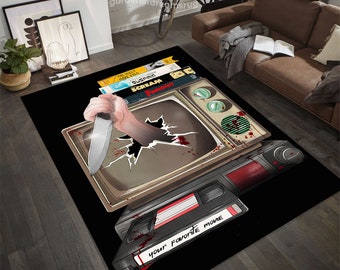 Horror Movie VHS Rug: Halloween TV Room Decor