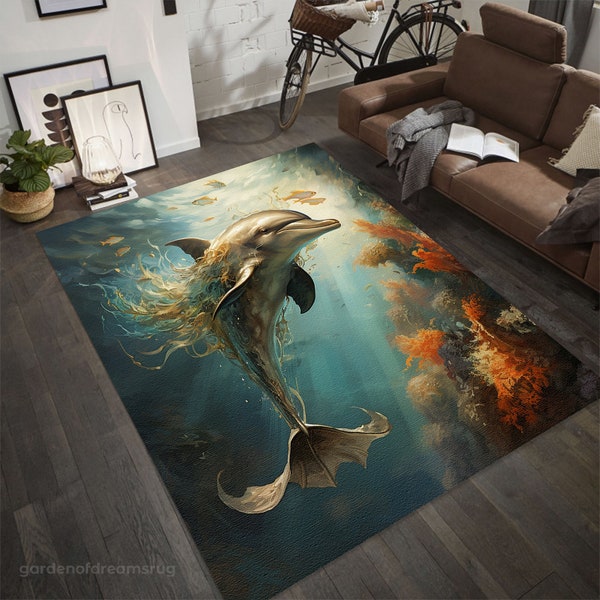 Tapis dauphins, tapis artistique dauphins, tapis océan, carpette, tapis coloré, tapis cadeau, tapis de décoration intérieure, tapis de salon, tapis antidérapant, cadeau pour l'Aïd