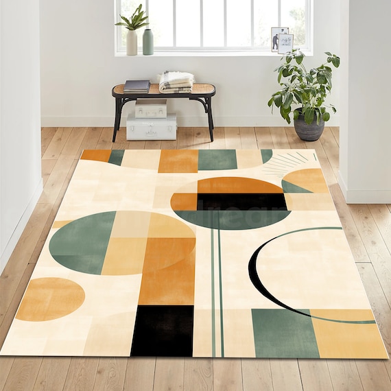 Mid Century Rug, Geometric Art Rug, Gift Rug, Colorful Rug, Abstract Rug, Area Rug, Living Room Rug, Modern Rug, Printing Rug, Gift for Eid