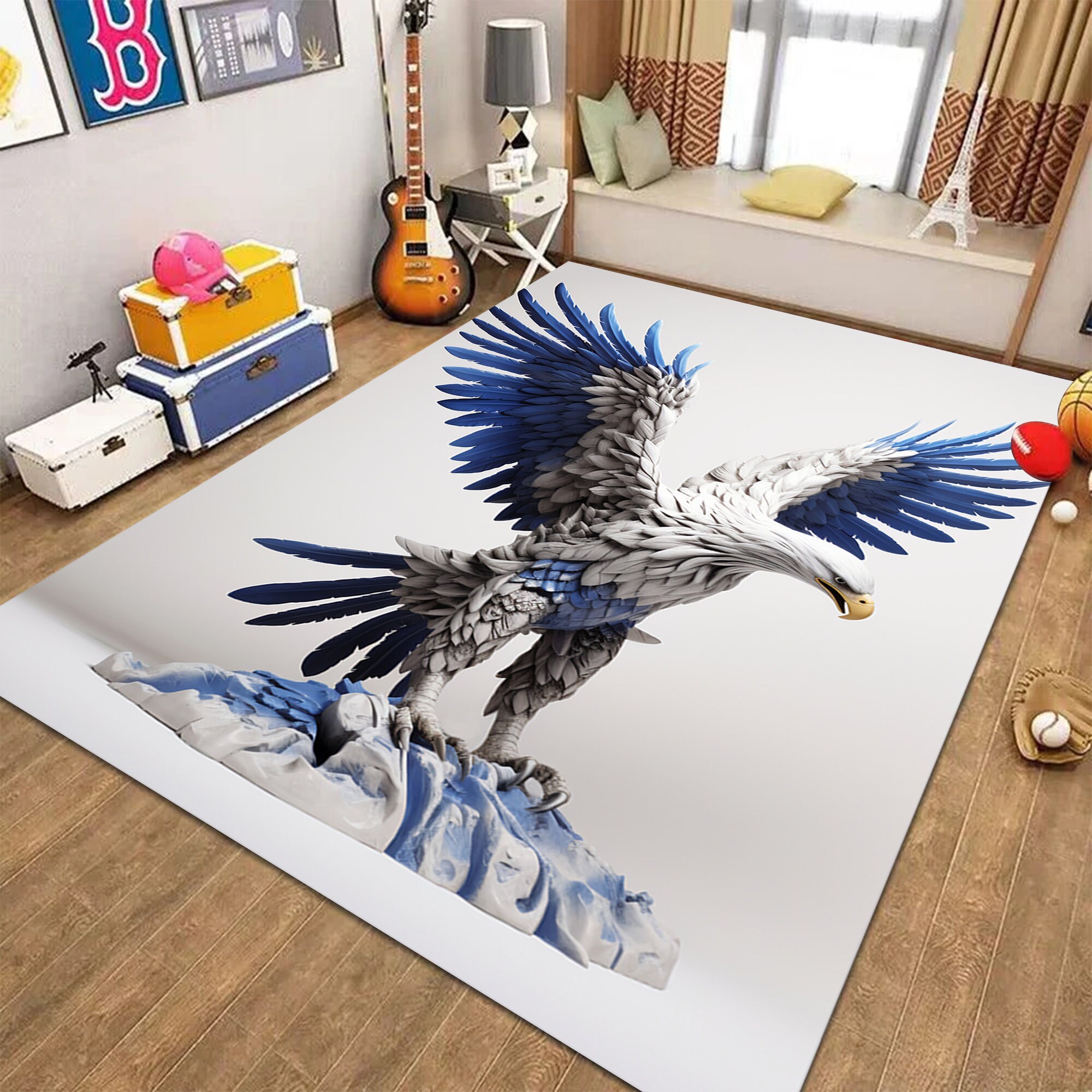 Eagle Rug, Eagle Art Rug, Blue Rug, Home Decor Carpet, Gift Rug, Living ...