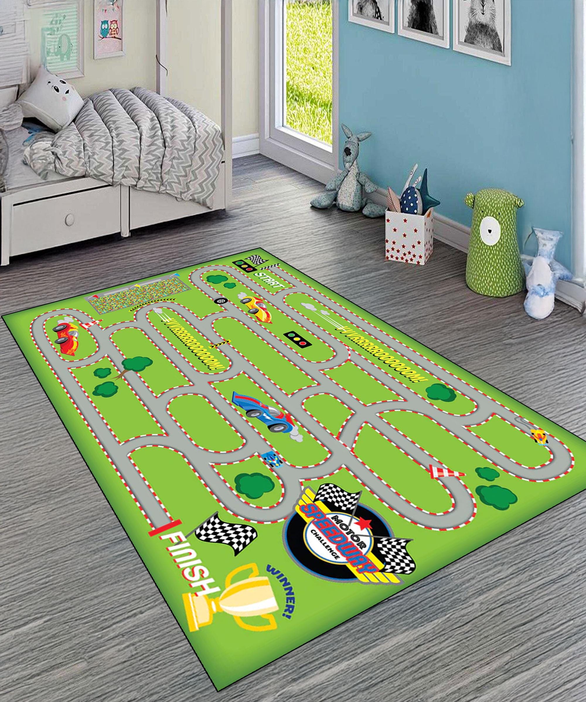 Race Car Track Rug: Polyester Game Room Decor - Etsy