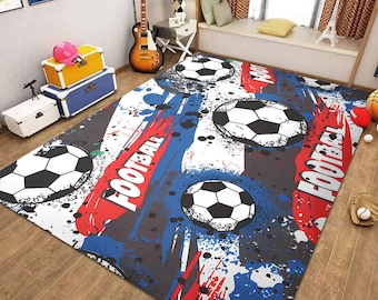 Soccer Ball Rug: Colorful Game Room Polyester Rug