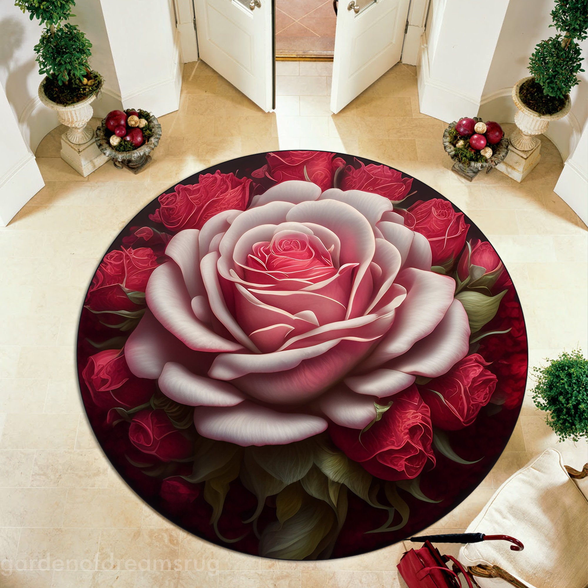 Rose Rug, Pink Roses Round Rug, Flowers Rug, Valentine's Day Rug, Home ...