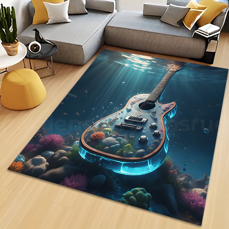 Ocean Themed Guitar Rug, Guitar Rug, Sea Rug, Ocean Rug, Aquarium ...