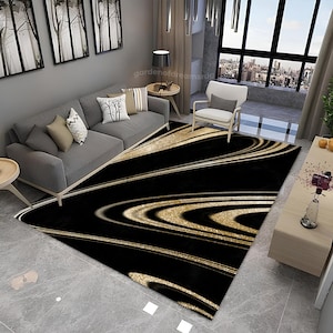 Marble Rug, Marble Decor, Black Gold Rug, Area Rug, Decorative Rug, Rugs For Living Room, Gift Rug, Non Slip Rug, Home Decor Carpet, Soft