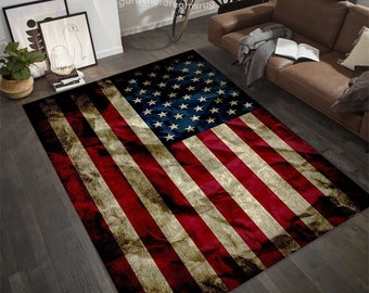 Alfombra con la bandera estadounidense: Poliéster antideslizante para la decoración del hogar en EE. UU.