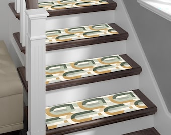 Stair Tread Rug, Step Runner, Nonslip Stair Rug, Print Runner, Contemporary Rug, Modern Decor Rug, Green Stair Rug, Bullnose Rug, Ethnic Rug