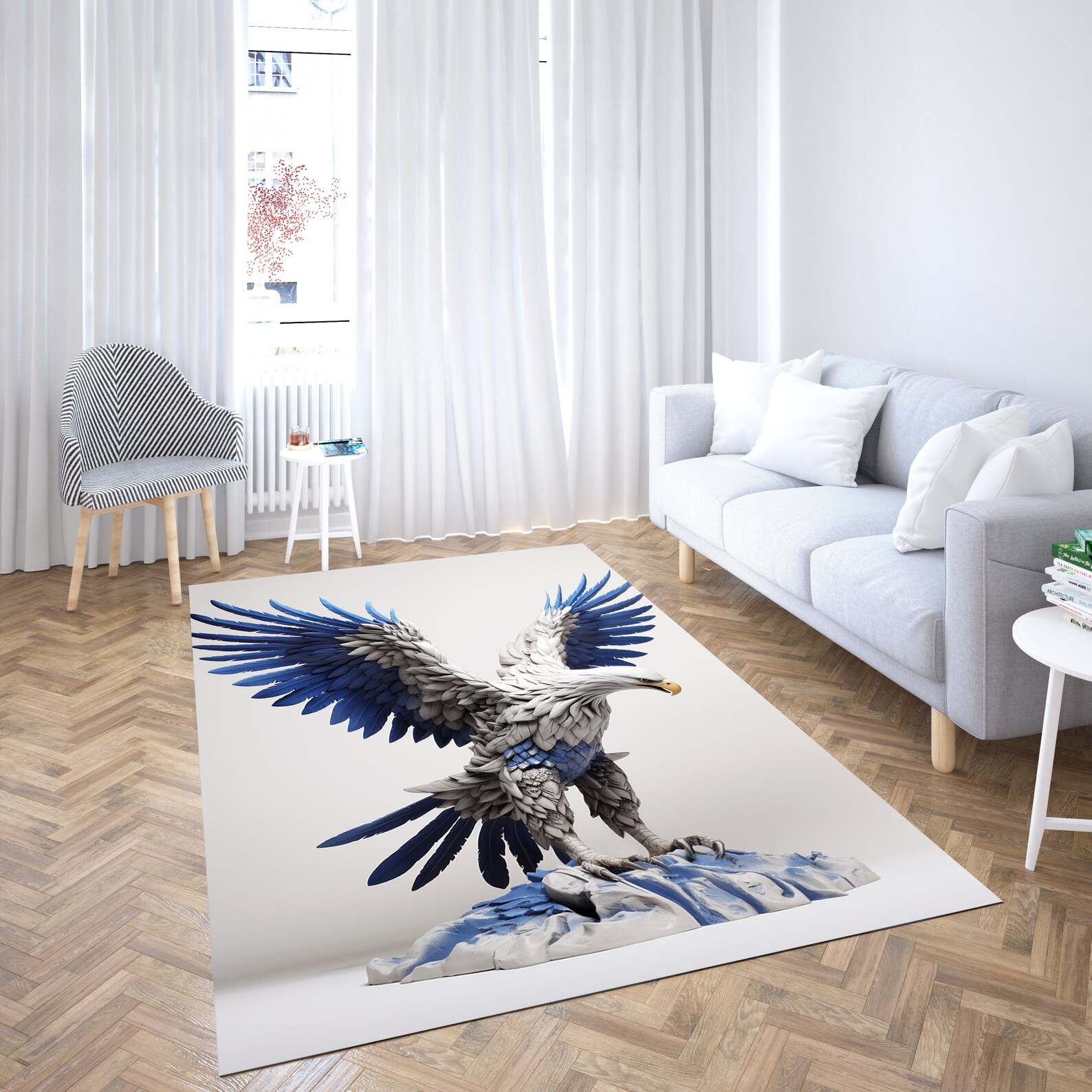 Eagle Rug, Eagle Art Rug, Blue Rug, Home Decor Carpet, Gift Rug, Living ...