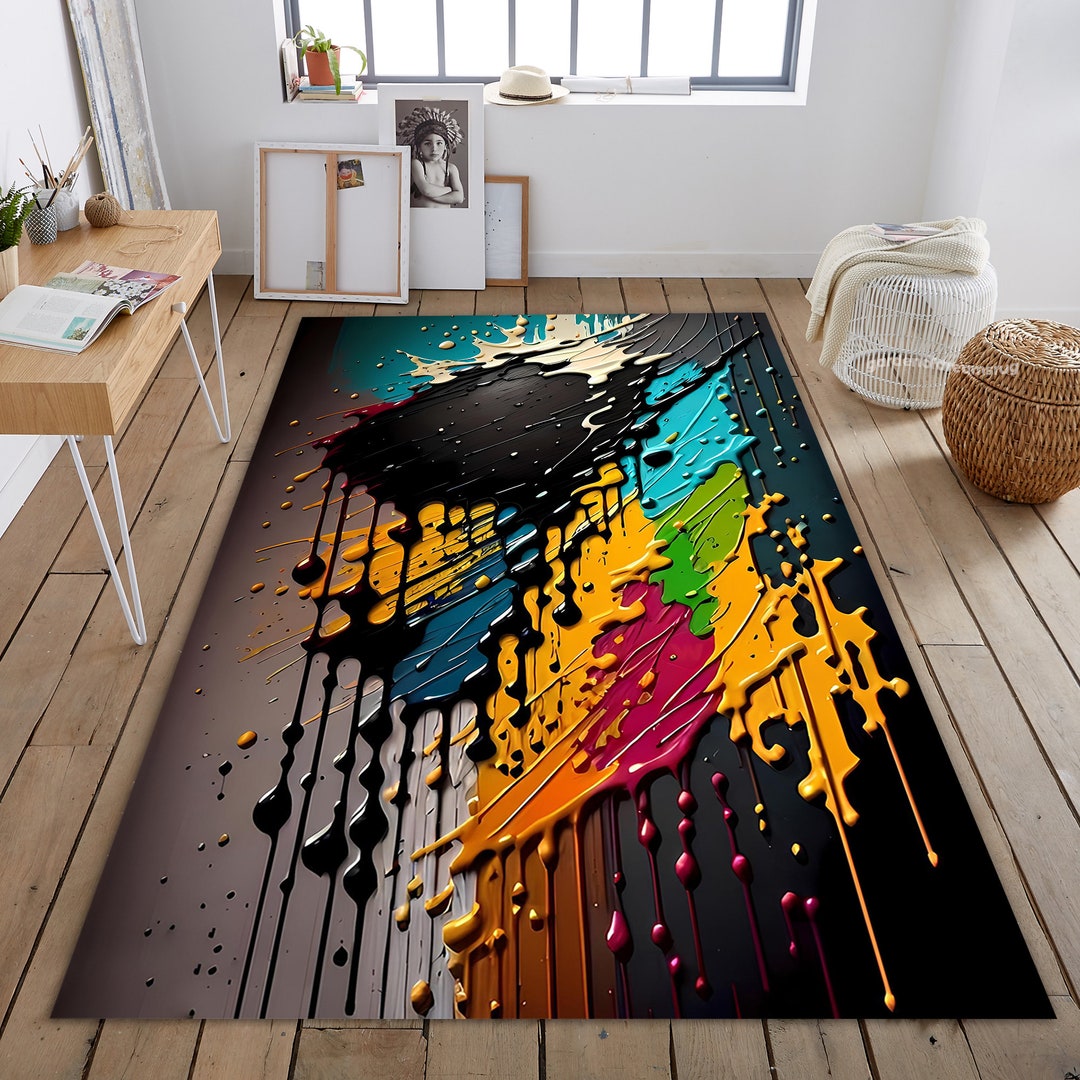 Painted Look Rug Colorful Paint Rug, Abstract Rug, Non Slip Rug, Painter Room Decor ...