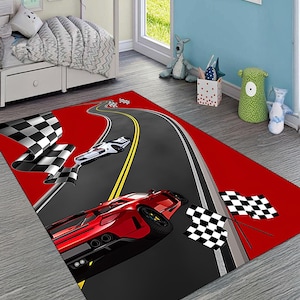 Race Car Rug, Car Rug, Game Room Rug, Boy Room Rug, Gift for Him, Personalized Rug, Populer Rug, Race Track Rug, Car Enthusiast Rug