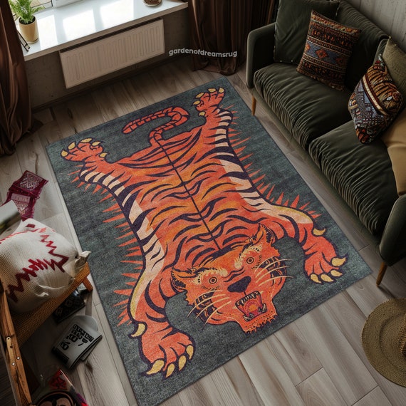 Bengal Tiger Rug: Non-Slip Polyester Animal Decor