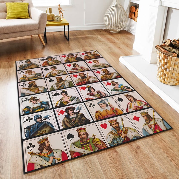 Playing Cards Rug, Game Rug, Poker Hall Decor, Casino Art Rug, Game Room Rug, Non Slip Rug, Washable Rug, Gift Rug, Custom Size Rug, Soft