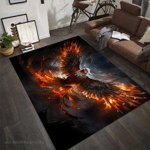 Phoenix Rug, Firebird Rug, Fire Rug, Myth Rug, Fantastic Rug, Bird Rug, Gift Rug, Home Decor Carpet, Living Room Rug, Non-Slip Rug, Art Rug
