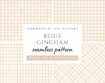 Beige Gingham Digital Paper Seamless Checkered Watercolor Pattern Neutral Plaid Background Ivory Scrapbook Digital Download Commercial Use