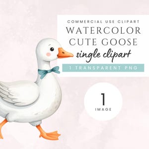 Silly Goose PNG Watercolor Single Image Clipart Cute Goose With Blue Bow Baby Shower Baby Boy Nursery Farm Animal Print Boy Birthday Graphic