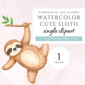 Cute Sloth PNG Watercolor Clipart Adorable Cartoony jungle Animal Nursery Illustration Cute Baby Shower Graphic Woodland Theme Kids Birthday