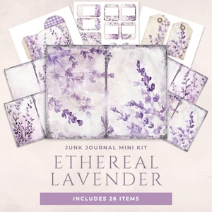 Lavender Junk Journal Kit Printable Mini Kit Purple Floral Ephemera Tags Botanical Envelopes Digital Junk Journal Kit Instant Download Pages