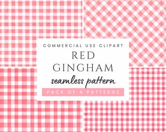 Röd gingham sömlös akvarell digitalt papper rödrutig upprepad mönster stugkärnpläd rustik design PNG kommersiell användning