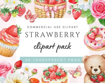 Watercolor Strawberry Clipart Cute Berry Graphics for Baby Shower Digital Download Fruit Clipart Birthday Sublimation PNG Instant Download