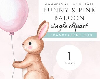 Niedliches Kaninchen Einzelbild Clipart Aquarell Baby PNG Mädchen Geburtstag Grafik Babyparty Pastell Tier Kinderzimmer Druck