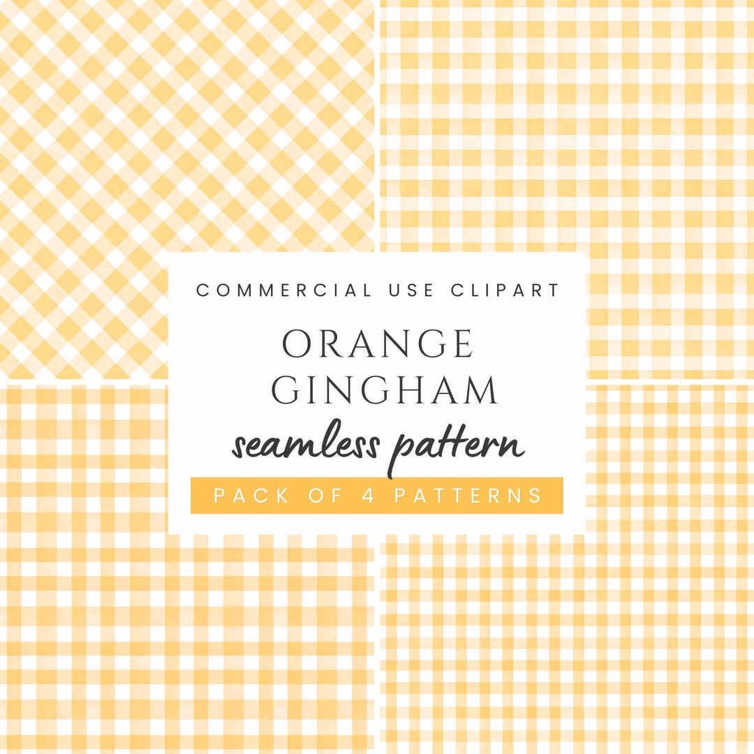 Gingham Orange Digital Paper Watercolor Checkered Pattern Seamless ...