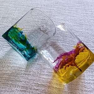 Modern Drinking Glasses for Summer. Hand-painted. Glassware set.