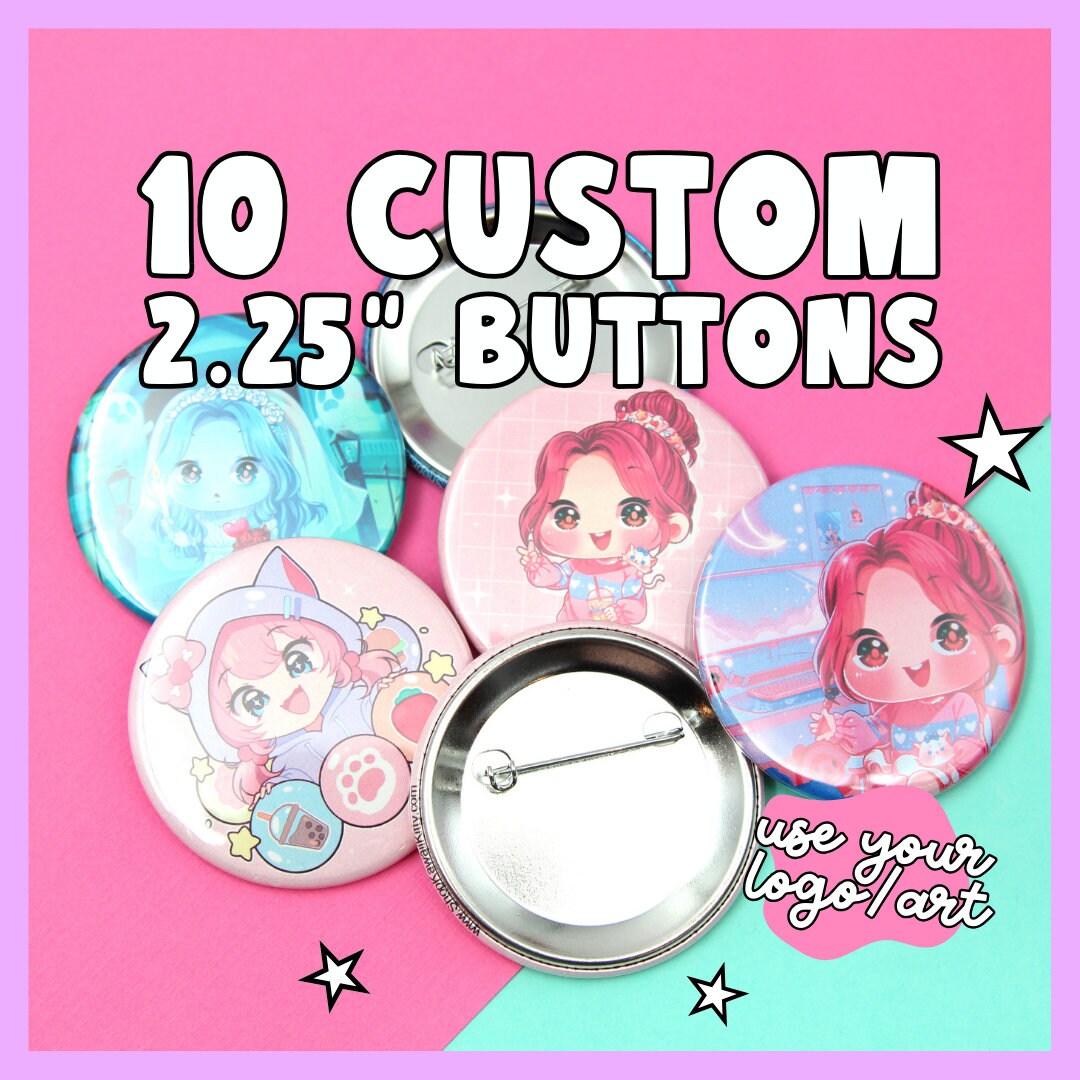 10 Custom Buttons, 2.25 Inch - Use Your Own Logo, Artwork, Photos ...
