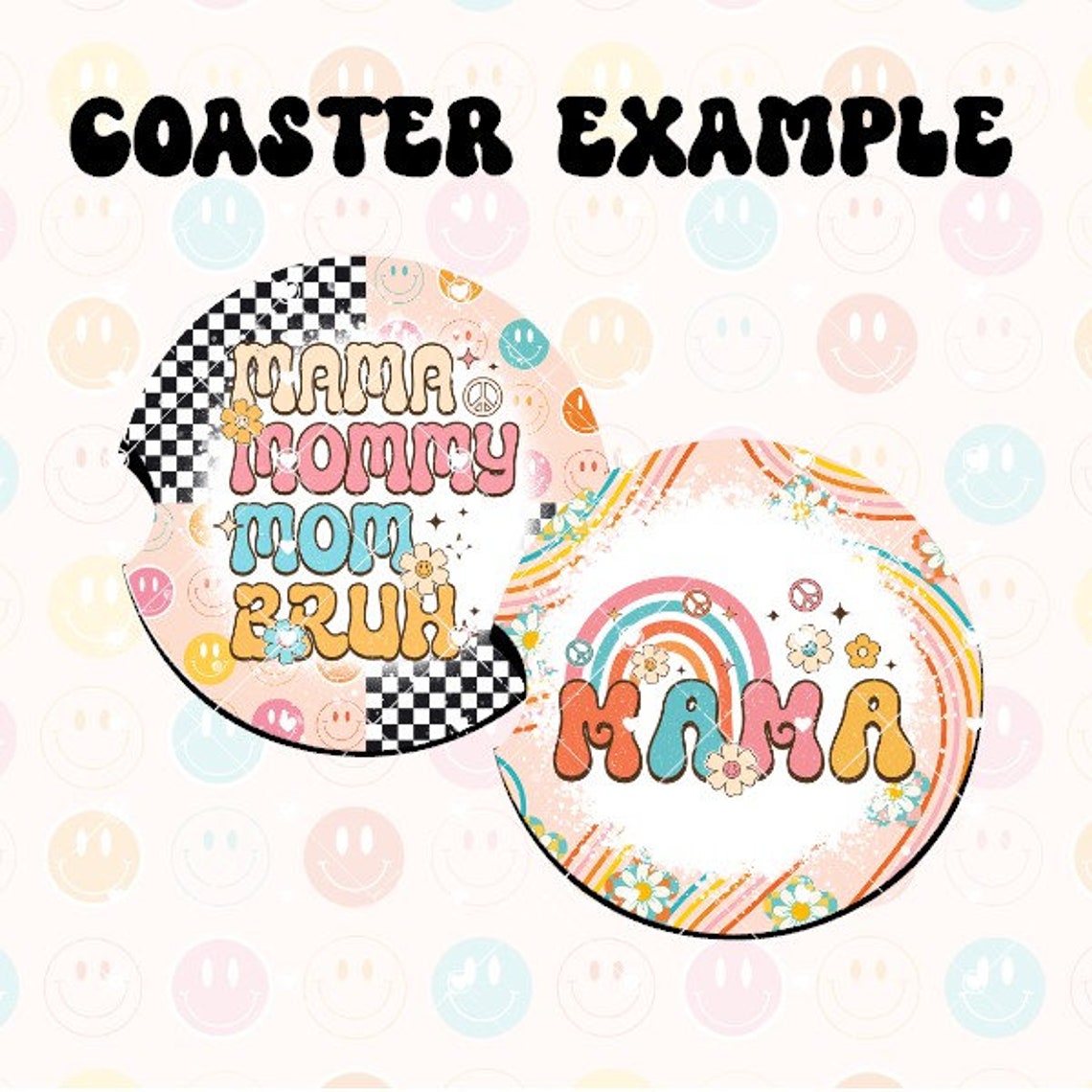 Retro Mama Car Coaster PNG, Sublimation Design, Coaster Bundle of 8 ...