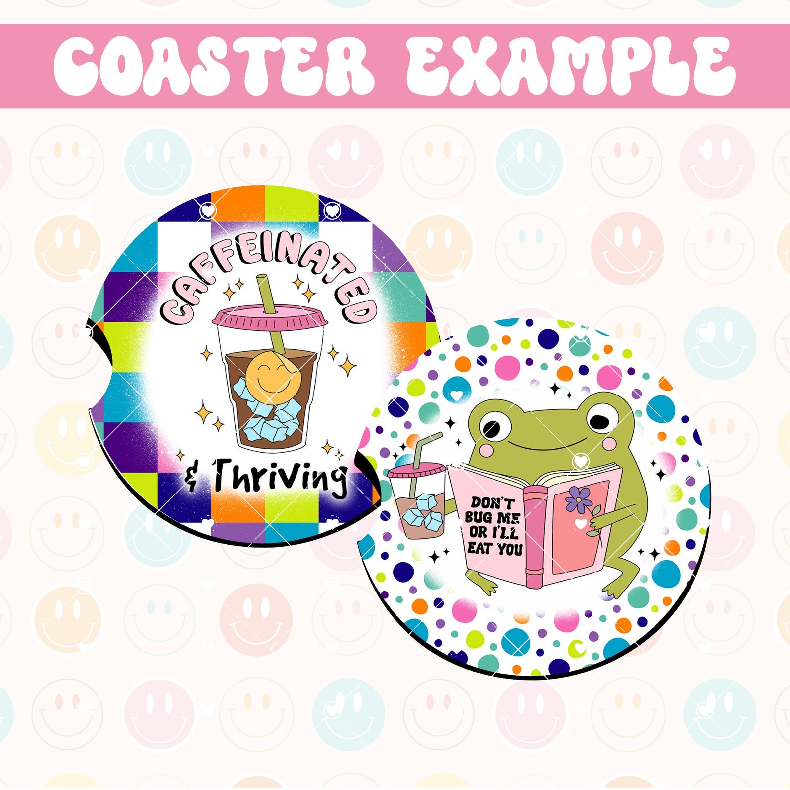 Iced Coffee and Anxiety Car Coaster PNG, Sublimation Design, Coaster ...