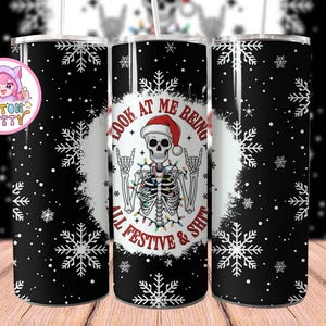20 Unzen Skinny Tumble PNG, lustiges Weihnachtsskelett Tumbler Design, Emo Weihnachtssublimationsdesign, sarkastischer Weihnachtsbecher, frech