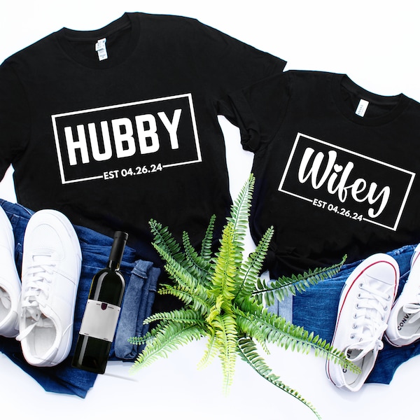 Wifey and Hubby Shirt, Custom Wedding, Honeymoon T-shirt, Wedding Gifts, Wife And Husband Shirt, Just Married Shirts, Matching Couple Shirt
