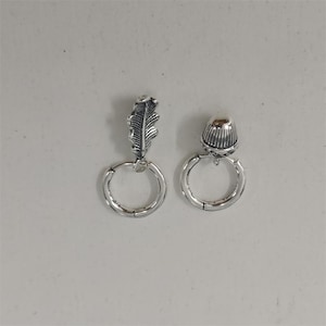 pandora sterling silver acorn  leaf hoop cz earrings